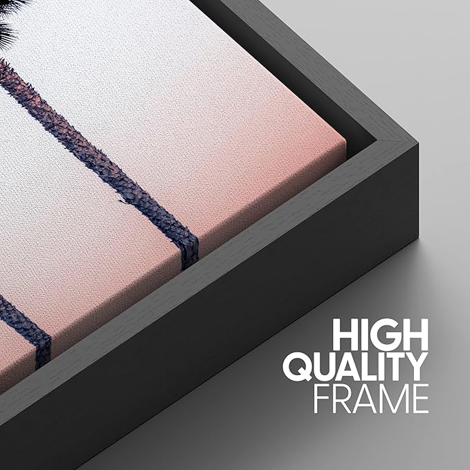 SIGNWIN 3 Piece Framed Canvas Wall Art Palm Tree in The Pink Beach Canvas Prints Home Artwork Decoration for Living Room,Bedroom - 24"x36"x3 Black