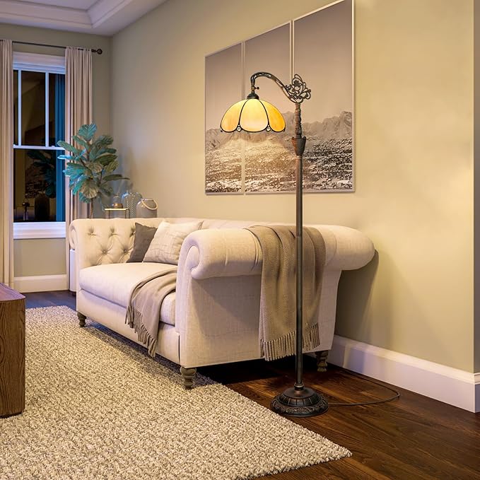 Tiffany Floor Lamp with Angle Adjustable Stained Glass Lampshade Rustic Style Gooseneck Reading Floor Light Tiffany Style Standing Corner Light 63 inches for Home Living Room Bedroom