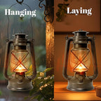 Vintage LED Outdoor Lantern Battery Powered Lanterns with Flame Wick Waterproof Camping Lamp Non-Solar Hanging Lantern Lights Landscape Decor for Indoor/Outdoor Use