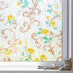 Volcanics Stained Glass Window Film, Frosted Glass Window Privacy Film, Decorative Window Clings for Glass Windows, Floral Design Static Cling Sun Blocking Windows Tint for Bathroom, 35.4 x 78.7 Inch