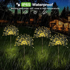 Solar Outdoor Warm White Garden Lights, 4 Pack Firework With 120 LED Starburst String 8 Modes Fairy With Remote, for Wedding Christmas, Lawn Backyard Party Patio Decoration
