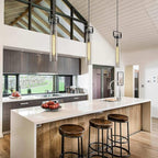 Modern Black Pendant Light, 21.6'' kitchen pendant lighting over island, Adjustable Height Glass Pendant Light Fixtures Large Pendant Lights Kitchen Island, for Dinning Room Farmhouse Bedroom Bathroom