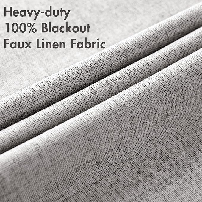 MIULEE Linen Texture Curtains for Bedroom Solid 100% Blackout Thermal Insulated Greyish White Curtains Grommet Room Darkening Drapes for Living Room Nursery 52x108 Inch (2 Panels)