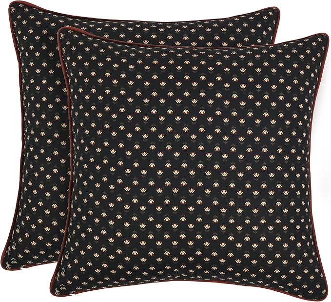 Ridhi Hand Block Print 20x20 Black Decorative Outdoor Couch Throw Canvas Pillow Cover Set of 2 Washable Modern Vintage Boho Chic Spring Home Decor GIFS Cover