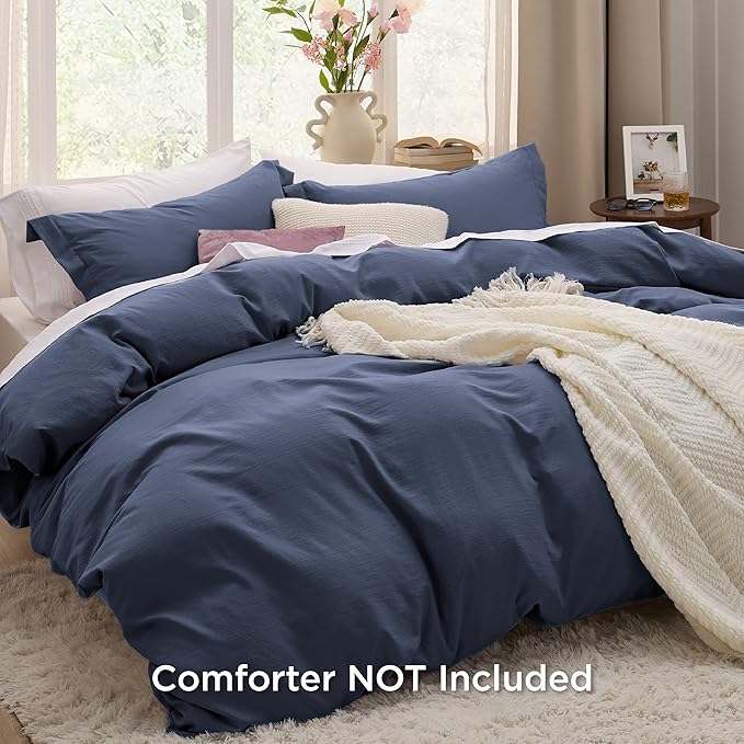 Bedsure Navy California King Duvet Cover - Prewashed Cotton-Like Extra Soft Bedding Set, Includes 1 Cal King Duvet Cover 104x98 Inches with Zipper Closure & 2 Pillow Shams, Comforter Not Included
