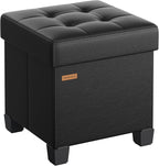 SONGMICS Storage Ottoman, Cube Ottoman with Legs, 15 x 15 x 15.7 Inches, Footstool, Footrest, 10 Gal. (37 L), Synthetic Leather, for Bedroom, Living Room, Dorm, Ink Black ULSF0512B02