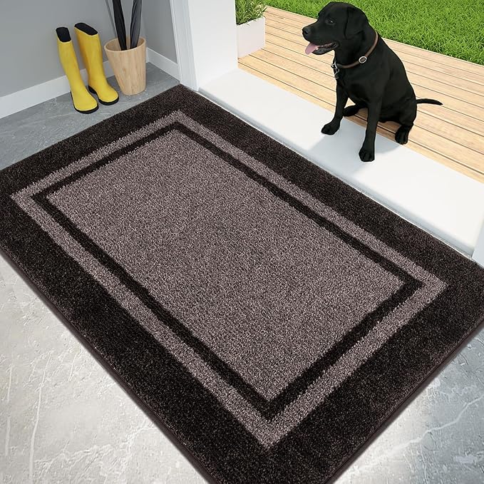 PURRUGS Dirt Trapping Door Mat 32" x 48", Non-Slip/Skid Machine Washable Entryway Rug, Shoes Scraper, Area Rug, Super Absorbent Welcome Mat for Muddy Wet Shoes and Paws, Grayish Brown & Coffee