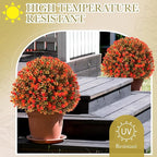 Yunlly Set of 2 Artificial Boxwood Topiary Ball Tree 27" Outdoor Boxwood Balls with Flower Faux Bush UV Resistance Fake Shrub Plant with Spike for Garden Porch Patio Decor(Fall Orange,27x18inch)