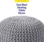Pouf Ottoman Foot Rest Stuffed – 20” Diameter x 14” Tall Cozy Floor Pouf for Living Room, Bedroom, Nursery & More – 100% Cotton Knit Shell, EPS Bead Filled Footrest & Accent Chair, Gray