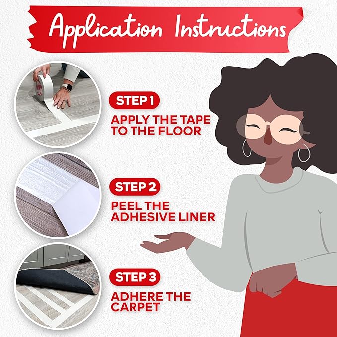 XFasten Double Sided Carpet Tape for Area Rugs, 3 Inch x 20 Yards – Heavy Duty Anti Slip Rug Grip Tape, Works as Rug Gripper, Residue Free, Wood Safe, Easy Removal for Hardwood and Laminate Floor