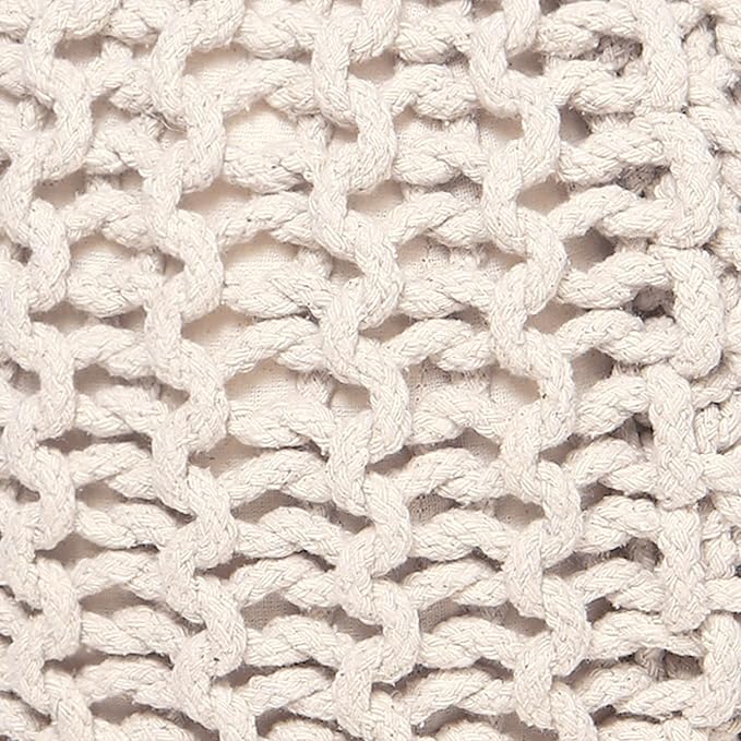 REDEARTH Round Pouf Ottoman - Cable Knitted Boho Poof - Home Décor Cord Pouffe Handmade Circular Footrest for Living Room - Bedroom - Kids Bedroom - 100% Cotton Pouf (19.5"x19.5"x14") - Natural