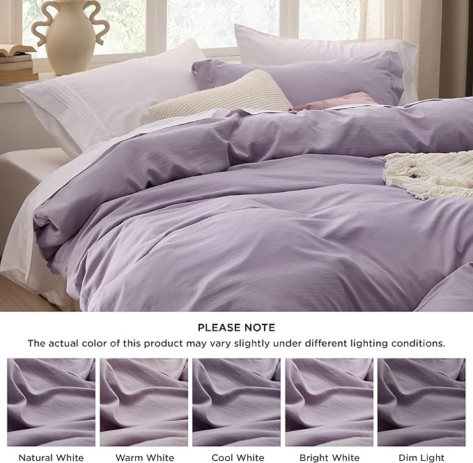 Bedsure Grayish Purple Duvet Cover Queen Size - 3 Pieces Prewashed Cotton-Like Extra Soft Bedding Set, Includes 1 Duvet Cover 90x90 Inches with Zipper Closure & 2 Pillow Shams, Comforter Not Included