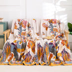 Snycler Boho Throw Blanket for Bed - 100% Cotton Ultra Soft Rustic Quilt - Watercolour Floral Printed Farmhouse Decor Bed Fall Blankets,80"×90" All Season Rustic Throw for Sofa Couch Chair