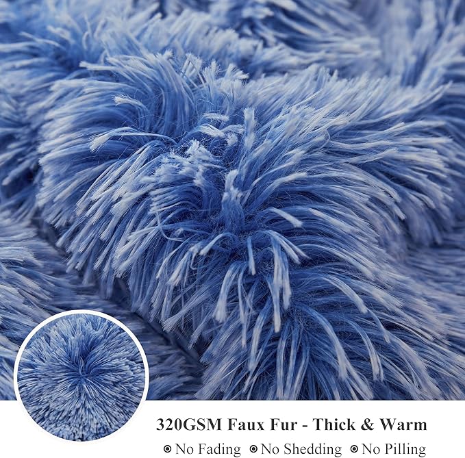 XeGe Luxury Fluffy Throw Blanket, Cobalt Blue Soft 50x60 Faux Fur Blanket Throw, Shaggy Plush Decorative Couch Blanket, Cute Furry Throw Fuzzy Blanket for Sofa Bed, Ombre Cobalt Blue