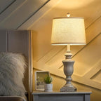 27.5" Set of 2 Farmhouse Table Lamps for Bedroom, 3 Way Dimmable Bedside Lamp with 2 USB +AC Outlet Nightstand Lamps for Living Room Resin Rustic Touch Lamps (Antique Gray)