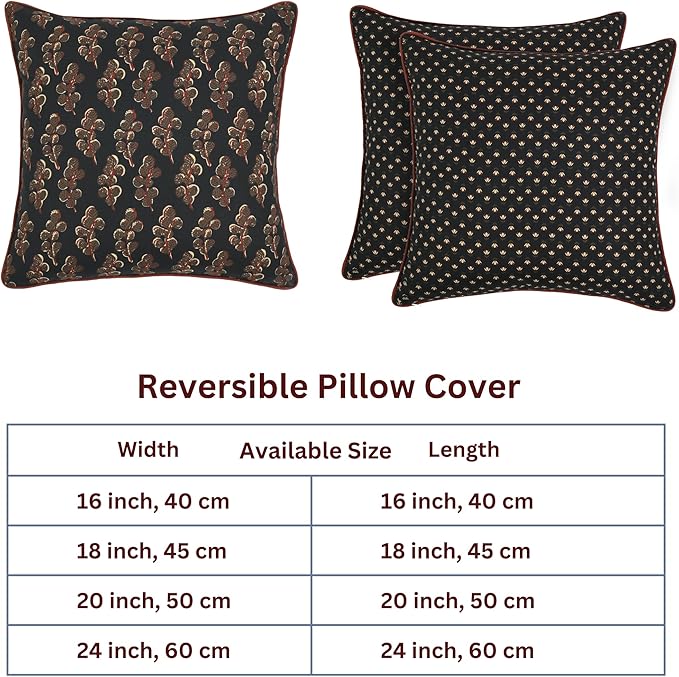Ridhi Hand Block Print 18x18 Black Decorative Outdoor Couch Throw Canvas Pillow Cover Set of 2 Washable Modern Vintage Boho Chic Spring Home Decor GIFS Cover