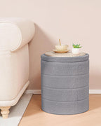 B FSOBEIIALEO Ottoman with Stroage, Round Sherpa Storage Ottoman Stool, Boucle Foot Rest 14.6"x14.6"x17.7"（Grey