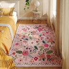 Area Rug 4x6 Rug Washable Boho Rugs Non Slip Low Pile Floral Small Carpet for Bedroom, Bedside, Kids Room, Office, Dining Room(Pink)