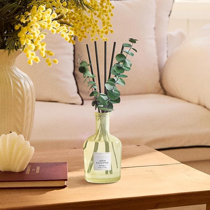 COCORRÍNA Lemon Eucalyptus Reed Diffuser – 6.76 oz Essential Oil with Sticks & Dried Eucalyptus Branches, Home Fragrance for Bedroom or Bathroom Décor