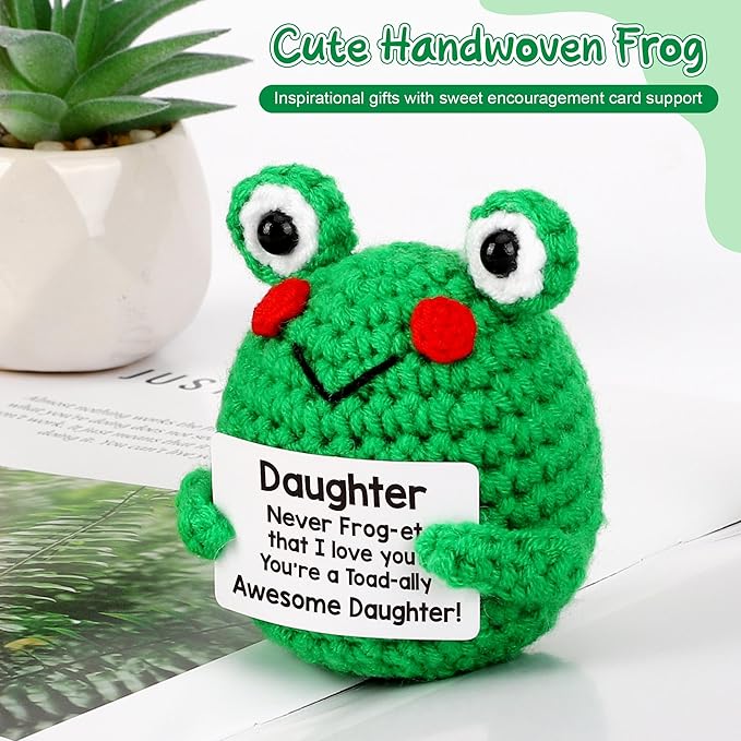 Daughter Gifts, Daughter Christmas Birthday Present from Mom/Dad, To My Daughter Graduation End-of-Year School, Funny Encouragement Positive Mini Handmade Crochet Frog for Valentines Mothers Day