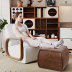 Genuine Leather Square Pouf Ottoman Footstool for Living Room, Bedroom, Indoor (Brown)