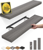 BAYKA Floating Shelves, 22.5" Wall Mounted Wood Shelves for Bathroom, Bedroom, Living Room, Kitchen, Hanging Shelf for Books/Storage/Decor (Grey,Set of 2)