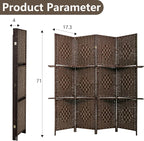 PayLessHere Room Divider 4 Panel Room Screen Divider Wooden Screen Folding Portable Partition Screen Wood with Removable Storage Shelves Color, Brown