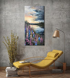 LASMOND Beautiful Colorful Grassland by Riverbank Landscape Wall Art Decor Artwork for Bedroom (24x48 Inches)