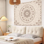 Fowocu Boho Floral Mandala Tapestry Wall Hanging Bohemian Flower Medallion Tapestry Aesthetic Beige Brown Hippie Indian Small Tapestries for Bedroom Living Room Dorm Decor 60 x 44 Inch