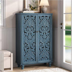 47" Tall Accent Cabinet with Doors and Shelves, Storage Cabinet with Solid Wood Legs for Living Room,Entryway,Dining Room,Bedroom,Blue