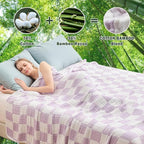 EMME Checkered Cotton Blanket Twin Large 60"x80" 100% Muslin for Couch Breathable Cooling Gauze All Season Soft and Lightweight (Lavender)