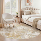 Tortania Washable 5' Round Area Rug for Living Room: Modern Abstract Neutral Large So' Thin Rugs - Non Slip Indoor Carpet for Bedroom Dining Room Office Nursery Home Floor Decoration - Brown Grey