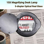 15X Magnifying Glass Desk Lamp with Clamp, Real Glass Lens with Dust Cover, 84 LEDs, 5 Color Modes, 10 Brightness Dimmable, Long Flexible Swing Arm Magnifier for Reading, Crafting, Repair, Close Works