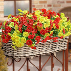 Artificial Mums for Outdoors Fake Fall Flowers Plants for Autumn Decoration, 12 Bundles Silk Morning Glory with Eucalyptus Look Real UV Resistant Faux Mums for Outside Planters Yard Patio Porch, Mix