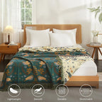 Boho Throw Blanket for Couch Sofa Bed, 100% Cotton Woven Quilt with Tassel 60”x80”, Super Soft Muslin Blanket with Bird Printed, Decorative Reversible Bed Blanket/Cover for All Seasons