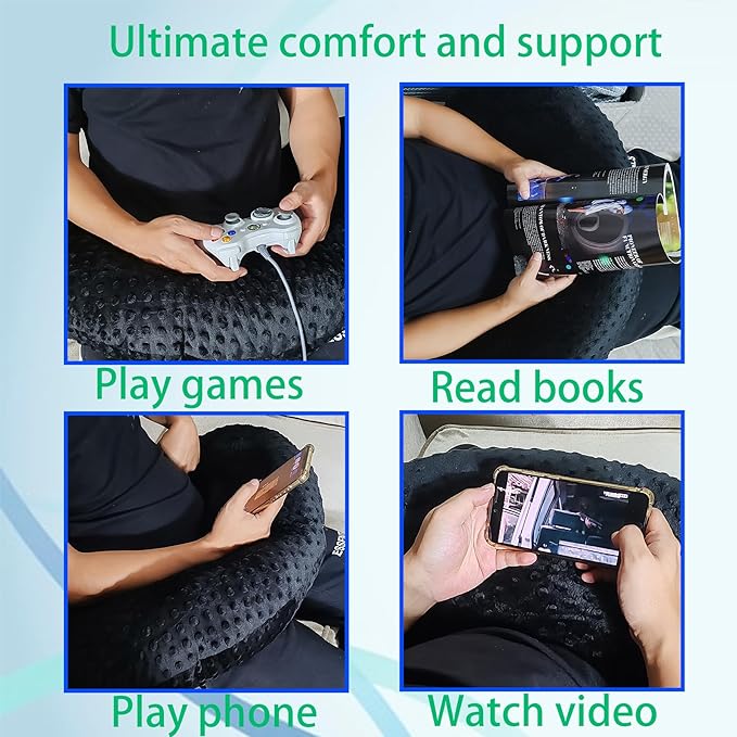 Professional Gaming Pillow for Lap; Arm Rest Pillow Gaming Lap Pillow with Crochet Support - Eliminate Pain in Gaming (Black)