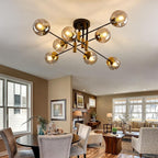 SZXYKEJI 8 Light Glass Globe Ceiling Light Black and Gold Mid Century Flush Mount Sputnik Light Fixture Bubble Chandelier Living Room Farmhouse for Dining Room Kitchen Bedroom.