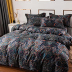 ABREEZE Luxury Vintage Black Duvet Cover Sets Damask Paisley Bedding Set Retro 100% Brushed Cotton Zipper Closure Bedding Collection King Size
