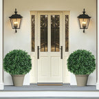 Artificial Boxwood Topiary Ball Tree with Ground Spike, Set of 2 Artificial Shrub Bushes, Fake Evergreen Tree for Porch, Artificial Plants for Outdoor Planters Indoor UV Resistant