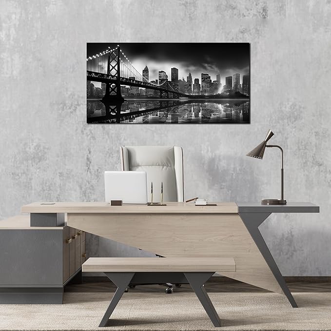 Brooklyn Bridge Wall Art for Living Room City Wall Decor for Bedroom Black Wall Decor for Office 20 x 40 Inch