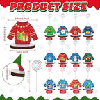 24 Pcs Ugly Sweater Christmas Table Place Card Holders Stand Display, Wooden Christmas Table Card Holders with Swirl Wire Memo Name Number Photo Sign Clip Holder for Christmas Party Table Decorations