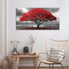 AJAZIKO Red Wall Art - Modern Framed Wall Art for Living Room - Red Tree Black and White Landscape Canvas Prints Posters & Prints for Home Office Bedroom Decorations - Large Wall Pictures 24×48IN