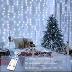 JMEXSUSS 900LED Christmas Curtain Lights, 9.5x29.5ft White Indoor/Outdoor Plug-in with Remote, Window Hanging String Lights for Bedroom, Wedding, Xmas Decoration