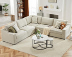 112" L Shaped Sectional Sofa with Detachable Sofa Cover, Reversible Sectional Modular Couch for Living Room, Linen Fabric Corner Couch with 7 Seats, Oatmeal