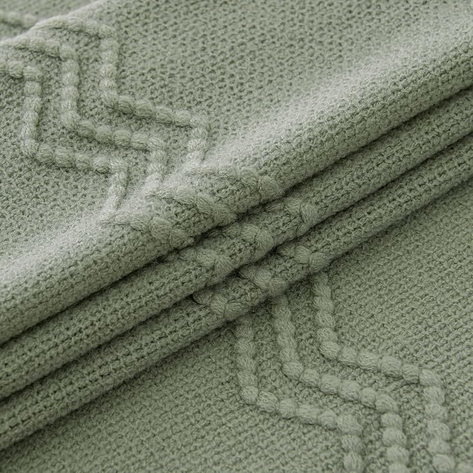 MIULEE Sage Knitted Throw Blanket for Couch Boho Green Textured Cozy Woven Decorative Farmhouse Blanket with Tassels for Sofa Chair Bed Living Room, Lightweight Spring Home Decor 50"x60"