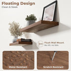 24 Inch Floating Shelves for Wall Set of 2, 8"D Wood Grain Bathroom Shelves with Invisible Brackets, Easy Install Engineered Wood Storage Shelves for Kitchen, Living Room, Bedroom, Walnut Finish