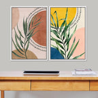 SIGNFORD Framed Canvas Print Wall Art Set Geometric Mid-Century Circle Plants Abstract Shapes Illustrations Modern Art Decorative Zen Bohemian for Living Room, Bedroom, Office - 16"x24"x2 White