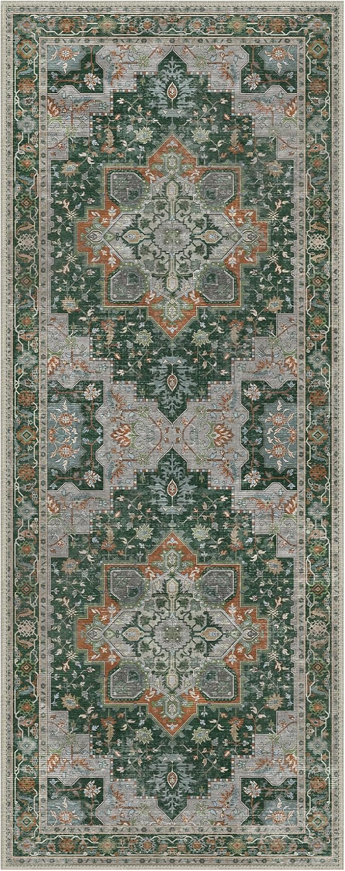 GENIMO 2x5 Runner Rugs for Hallway, Machine Washable Non Slip Vintage Rugs, Low Pile Lightweight Soft Print Rug for enrtyway, Corridor, Home Office, Kitchen,Pine Green