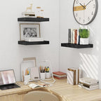 Fun Memories Black Floating Shelves for Wall - 10 x 16 Floating Shelf - Rustic Wood Storage Shelf - Wall Shelves with Invisible Bracket - 16" Bookshelves for Living Room & Bedroom - Black - Set of 2