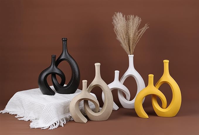 WUBIANJIE Yellow Ceramic Vase - Modern Boho Decor, Mustard Yellow, Round, Anti-Slip Base, Perfect for Living Room, Bedroom, Bathroom